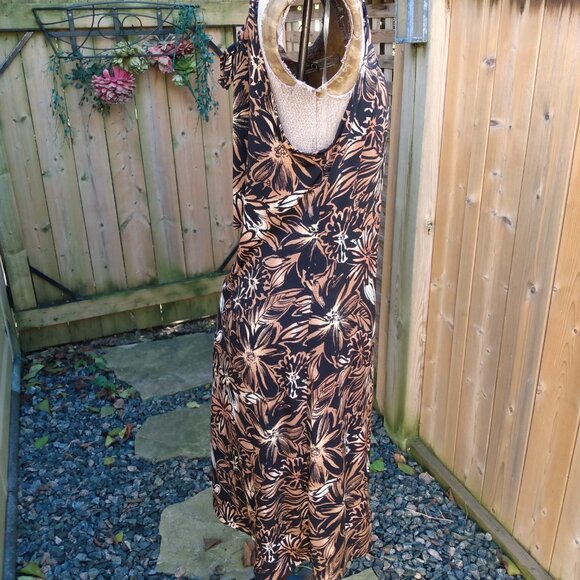 Brown Black Floral Dress Size Medium Sleeveless Liz Claiborne - Picture 5 of 10